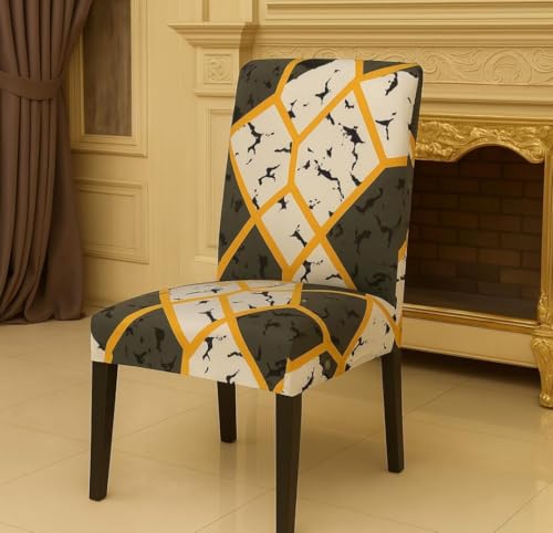 Image of Homerz Premium 6 Seater Dining Table Cloth with 6 Dining Chair Covers,Elastic Fitted Chair Slipcovers, Printed Polycotton Fabric, Table Cloth Size 60x90 inch (Marble)
