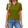 Polo Shirts for Women UK Short Sleeve T-Shirts Women Fashion 2026 Lapel Tops with Collar Button Casual Business Blouses Fall Winter Clothing Green 3XL #2