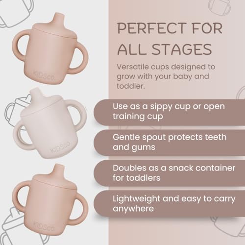 KIDSco. Silicone Sippy Cups (2 Pack) – Soft Spout & Easy Grip Handles for Babies 6+ months, Plastic Free, Toxic Free Silicone, Leak-Resistant, Dishwasher Safe (Pink and Sandy Shore) by KIDSco. - Used condition - Image 4