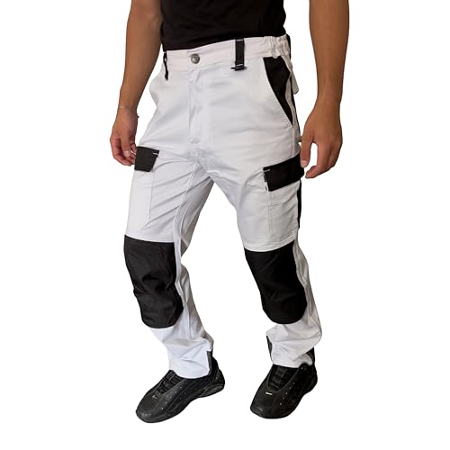 Photo de STRIKER - Pantalon de Travail Multi-Poches Blanc Homme | Gamme Expert | Stretch & Renforcé | Tailles S à 2XL (FR/ES, Alpha/Lettres, S, Taille Normale, Taille Normale, Blanc)