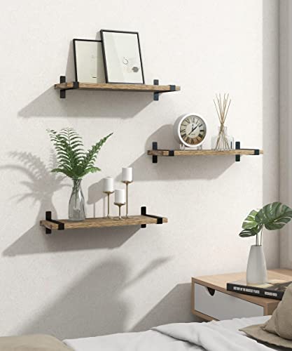 Sapowerntus Wood Floating Shelves Bathroom Wall Mounted, Small Light Rustic Farmhouse Narrow Shelf Storage, Bedroom Living Room Kitchen Office Display Decor With U Metal Brackets Set Of 3 #TOP2