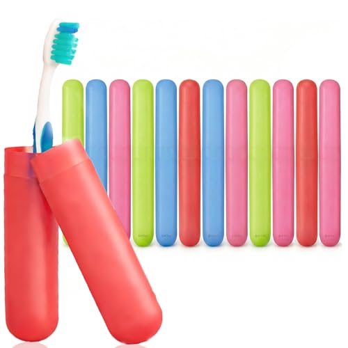 Image of SHITHI Toothbrush Travel Case, Portable Toothbrush Holder with Cover, Hygienic Brush Storage Box, Lightweight & Durable Toothbrush Protector for Travel, Bathroom & Camping (Pack of 12)