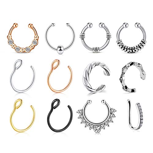 D.Bella Fake Nose Rings Hoop Clip On Nose Septum Ring Faux Non-Pierced Nose