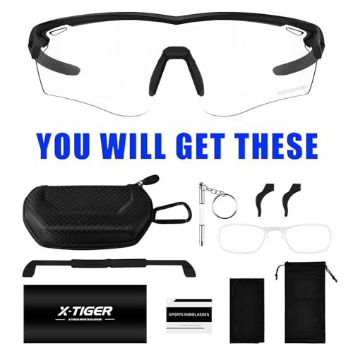 X-TIGER Photochrome Fahrradbrille Herren Damen UV400 Ideale Auto Selbsttönend Sonnenbrille für MTB, Radfahren, Outdoor Sport Hochwertige MTB Laufbrille