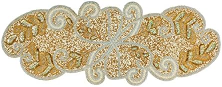Beaded Table Runner 36 inches Long Christmas Snowflake Coastal Shell Sunflower Beaded Table Runners Sequence Design for Halloween Hanukkah Coffee Tropical - 13"x36" Multi Ivory/Gold