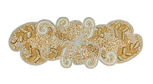 Beaded Table Runner 36 Inches Long Christmas Snowflake Coastal Shell Sunflower Beaded Table Runners Sequence Design For Halloween Hanukkah Coffee Tropical - 13"X36" Multi Ivory/Gold #TOP4