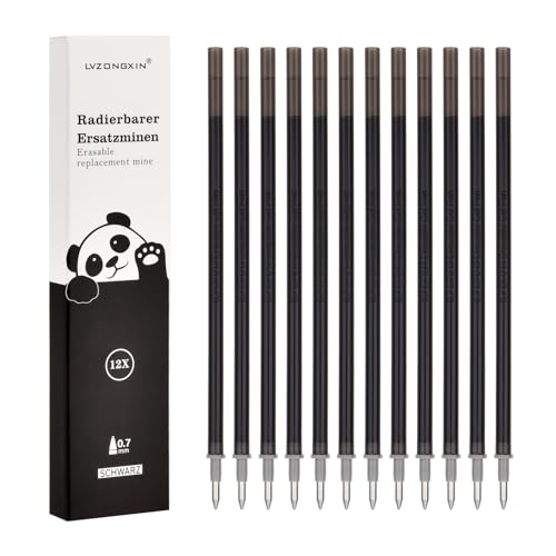 LVZONGXIN Peças sobressalentes compatíveis com Legami, [ azul, 12 unidades], ponta de 0,7 mm, altura 13 cm, rolo de tinta apagável (preto, 12)