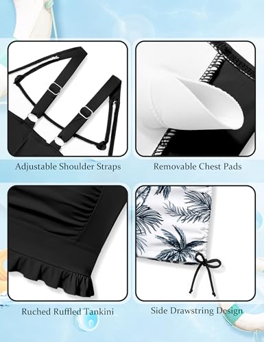 Image of Girls Swimsuit Two Piece Bathing Suit Ruffle Trim Swimsuits for Girls Tankini with Drawstring Shorts Swimwear 9-18Y