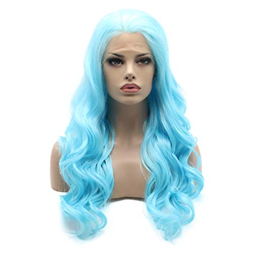 Lushy Wavy Long Blue Wig Half Hand Tied Heat Friendly Synthetic Lace Front Wig