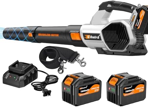 Leaf Blower Cordless, 675CFM Electric Leaf Blowers with 2 x 7.8Ah Batteries and Charger, 3- Speed & Turbo Mode, Equipped with LED Lighting, 1 x Shoulder Strap, Blowers for Lawn Care - SL9501
