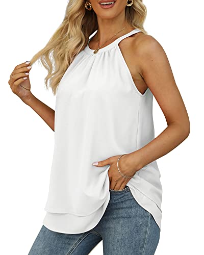 High Neck Tank Tops For Women Cute Halter Top For Ladies White Summer Office Blouse 2Xl #TOP2