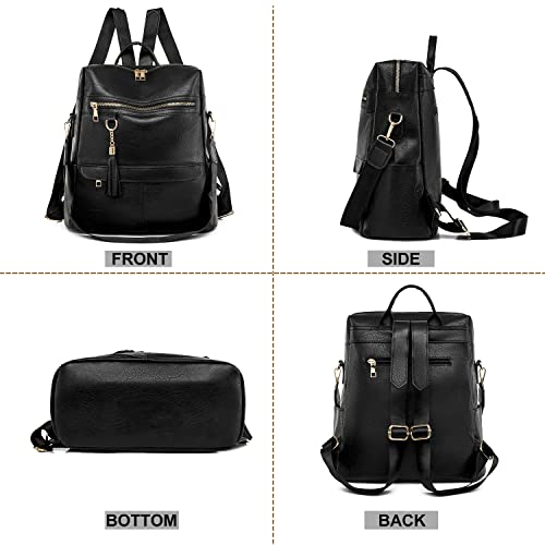 Kabanmate Backpack Purse For Women, Fashion Pu Leather Convertible Shoulder Bag Handbag Ladies Satchel With Detachable Shoulder Strap In Black #TOP6