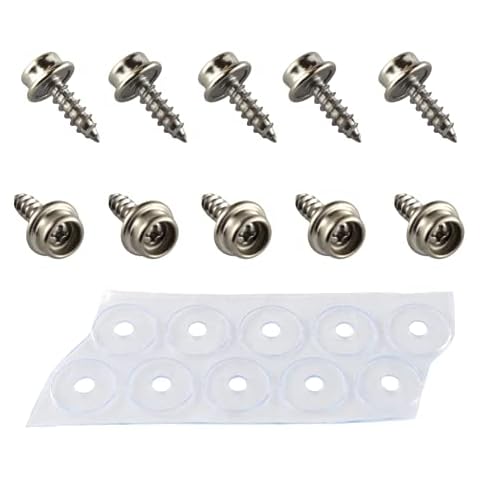 EZ-Xtend Stainless Steel Screws Marine Grade Boat Cover Snaps 5/8" #10 Big Hole Snap Button Kit Includes 10 pcs Screw in Snap Fasteners and 10 Flex Clear PVC Vinyl Backing Washers Boat Canvas Snaps Cover