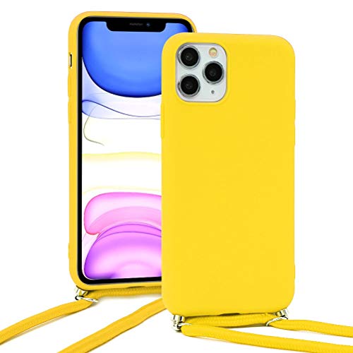 Eouine Crossbody Case For Iphone 12 Mini [5.4"], Iphone 12 Mini Case With Neck Cord Lanyard Strap - Anti-Scratch Yellow Silicone Tpu Adjustable Necklace Strap - Yellow #TOP1