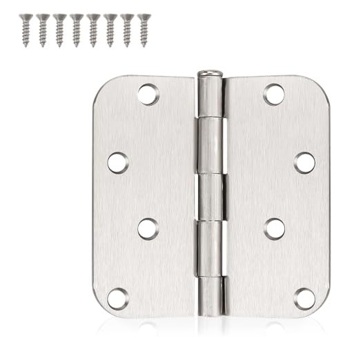 KNOBWELL 4" Brushed Nickel Door Hinges, Silver Interior Door Hinges, 6 Pack