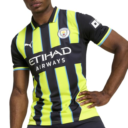 PUMA Mens Manchester City F.C. Away Collared Short Sleeve Replica Jersey Casual - Blue - Size L