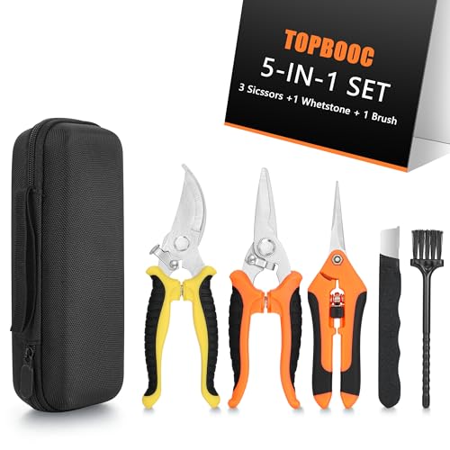 3-pack Garden Pruning Shears Set with Stainless Steel Blades, Bypass Pruners, Handheld Secateurs, Tree Trimmers, & Scissors Whetstone,a Clean Brush and a Hard Case, Ideal for trimming, pruning