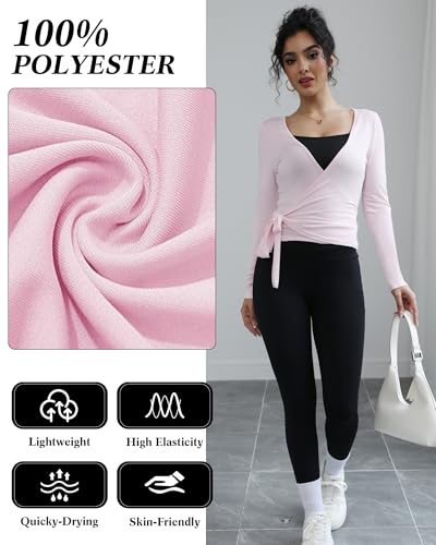3 Pack Women Ballet Pilates Wrap Tops Y2K Workout Yoga Wrap Shirts Dance Long Sleeve Tie Front Crop Going Out Tops4