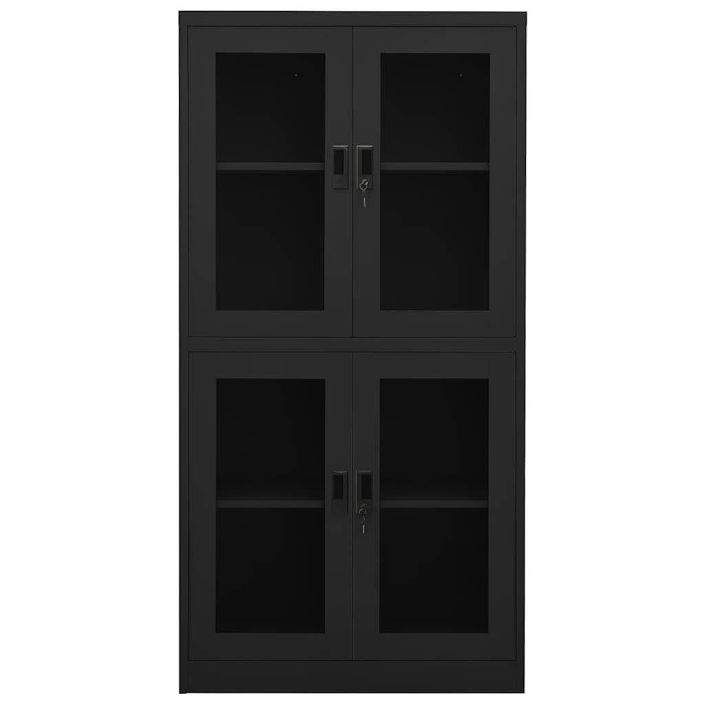Armario de oficina antracita 90 x 40 x 180 cm de acero con vidrio templado, con cerradura, espacio de almacenamiento versátil para oficina, sótano, garaje, cocina, baño y más