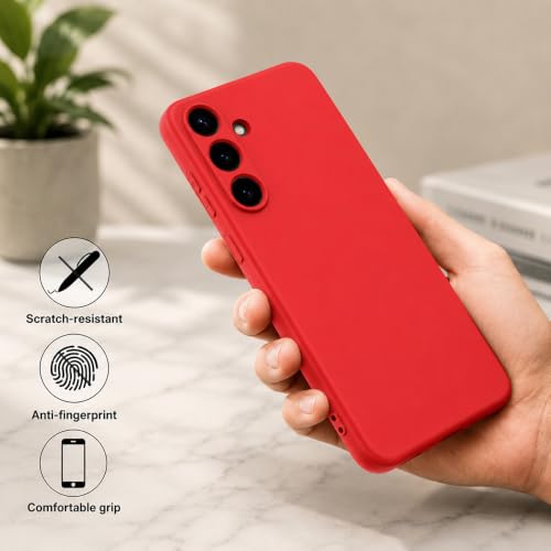 Image of Back Cover for Samsung Galaxy S25 Plus 5G | Full Camera Protection | Premium Liquid Silicon Case | Flexible Bumper Case for Samsung Galaxy S25 Plus 5G (Red)