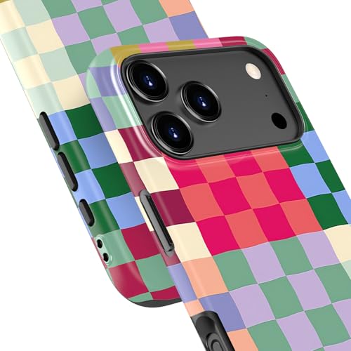 Image of Goodon for iPhone 17 Pro Case Cute - Wireless Charging Compatible - Dual-Layer Hard Shell + Silicone Cover - Protective Phone Case with Trendy Designs for Women - Patchwork Checkerboard