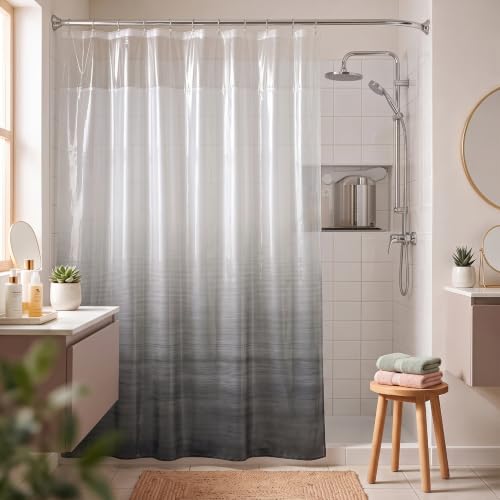 Image of Wakefit PEVA Plastic Printed Shower Curtain 7 Feet | 12 Free Hooks | No Smell, Toxin Free PEVA Plastic | Waterproof Bathroom Curtain | Curtain for Balcony | Height 7ft & Width 6ft | Black Ombre