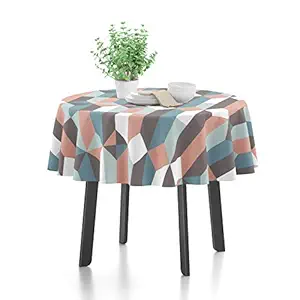 Encasa Homes Printed Cotton Table Cloth (4.7 ft Round Long) for Round Large Dining Table - Aspect - Heavy Twill Fabric Mercerised, Washable, Rectangular (pack of 1)