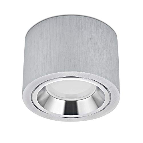 lambado® Flache LED Aufbauleuchte/Deckenstrahler Set inkl. 230V 5W Spots dimmbar - dezente Aufbaustrahler/Deckenspots (rund, alu gebürstet, starr)