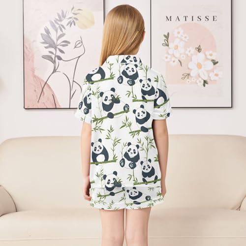 ALAZA Lovely Animal Panda Leaf Satin Pajamas Set Short Sleeve Button Down Sleepwear Summer Pjs 2 Piece4