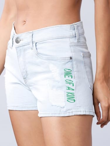 Image of Tokyo Talkies Women's Regular Fit Denim Shorts | Stretchable Shorts