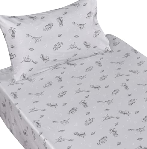 Image of Scientific Sleep Gray Dinosaur Space Walk Universe Travel 100% Cotton 3 Pcs Twin Bed Sheet Set Kids Toddler Teen, Flat Sheet & Fitted Sheet & Pillowcase Kids Bedding Set Twin