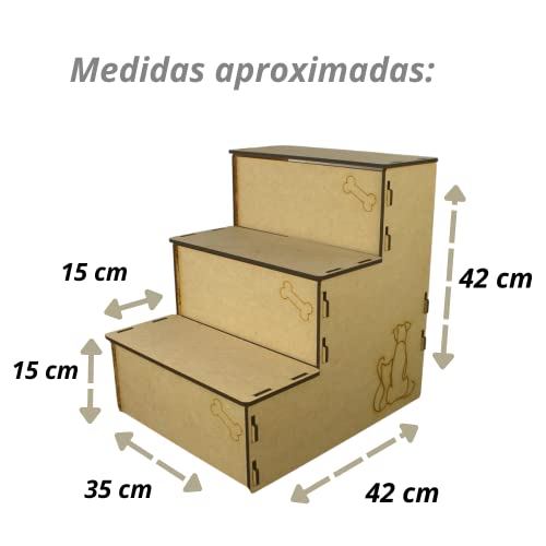 Escada Para Pet Feita Em Madeira Natural 6mm Cachorro Gato Suporta Até 45kg