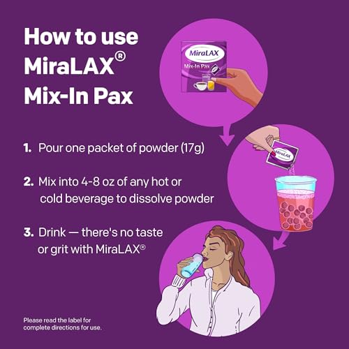 MiraLAX Gentle Constipation Relief Laxative Powder, Stool Softener with PEG 3350, No Harsh Side Effects, Single Dose Mix-In Pax with Mixing Stirrers, Travel Pack, 10 Dose - image 4