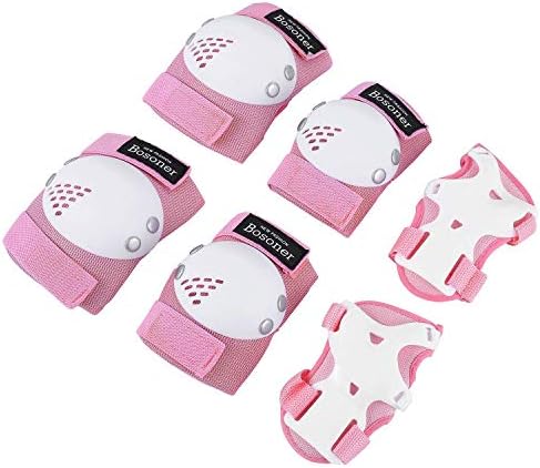 Kids/Youth Knee Pad Elbow Pads Guards Protective Gear Set for Rollerblade Roller Skates Cycling BMX Bike Skateboard Inline Skatings Scooter Riding Sports, Wrist Guards Toddler for Multi-sports Outdoor Activities: Rollerblading, Skating, Volleyball, Football (White/Pink, M)