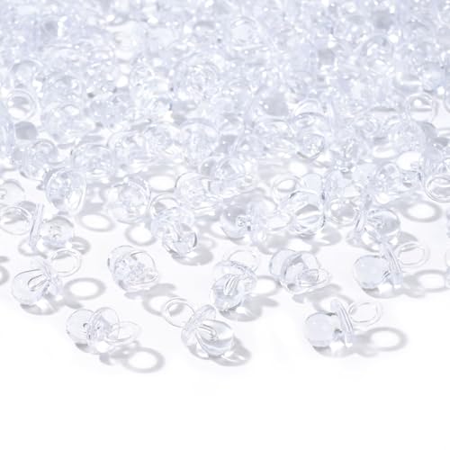 Image of XINHUIDALSQ 150 Mini Acrylic Pacifiers for Baby Shower Girl Game, 0.86 Inch Bulk Chupones para Gender Reveal Party Favors Table Decoration (Clear)