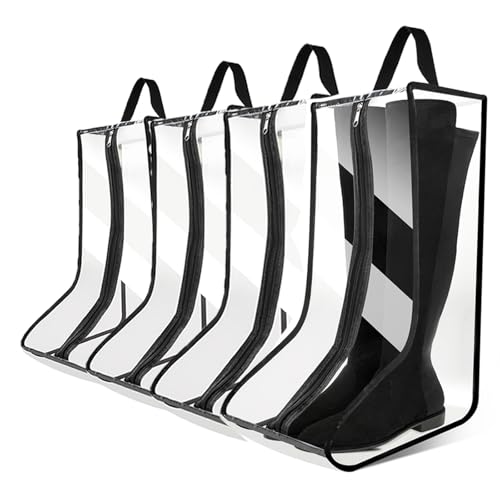 CiBiZi 4Pack Black Boot Bags Organizer for Travel Waterproof Cowboy Boots Bag Portable Shoe Travel Bag for Women Hangable Ski Boot Bag Dust-free Tall Boot Storage Bag (Clear Large)