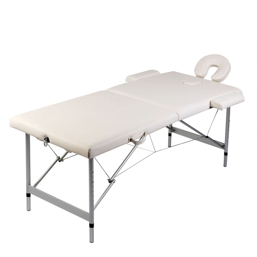 aphrophina Convenient Massage Table with 2 Zones and Adjustable Height, Cream White, Easy to Transport with Carrying Bag