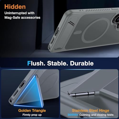 Image of Elzzi Magnetic Magsafe for Samsung Galaxy S26 Ultra Case [Compatible with MagSafe][Full Camera Protection][Built-in Invisible Kickstand] Translucent Matte Phone Back Cover - Grey