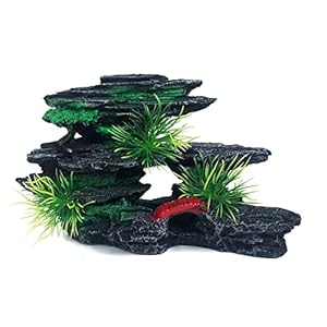 J-star Medium Fish Tank Decorations, Aquarium Decor Rock Mountain View, Landscape Ornament Rock Resin Decoration