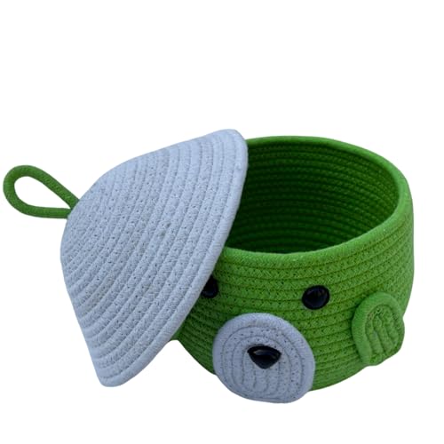 Image of Multi-Purpose Cute Jute Basket with Lid Storage Baskets for Bathroom Living Room & Kitchen Organiser Box Vanity Box First aid Box (Pack of 1) 25x20cm (parot green)