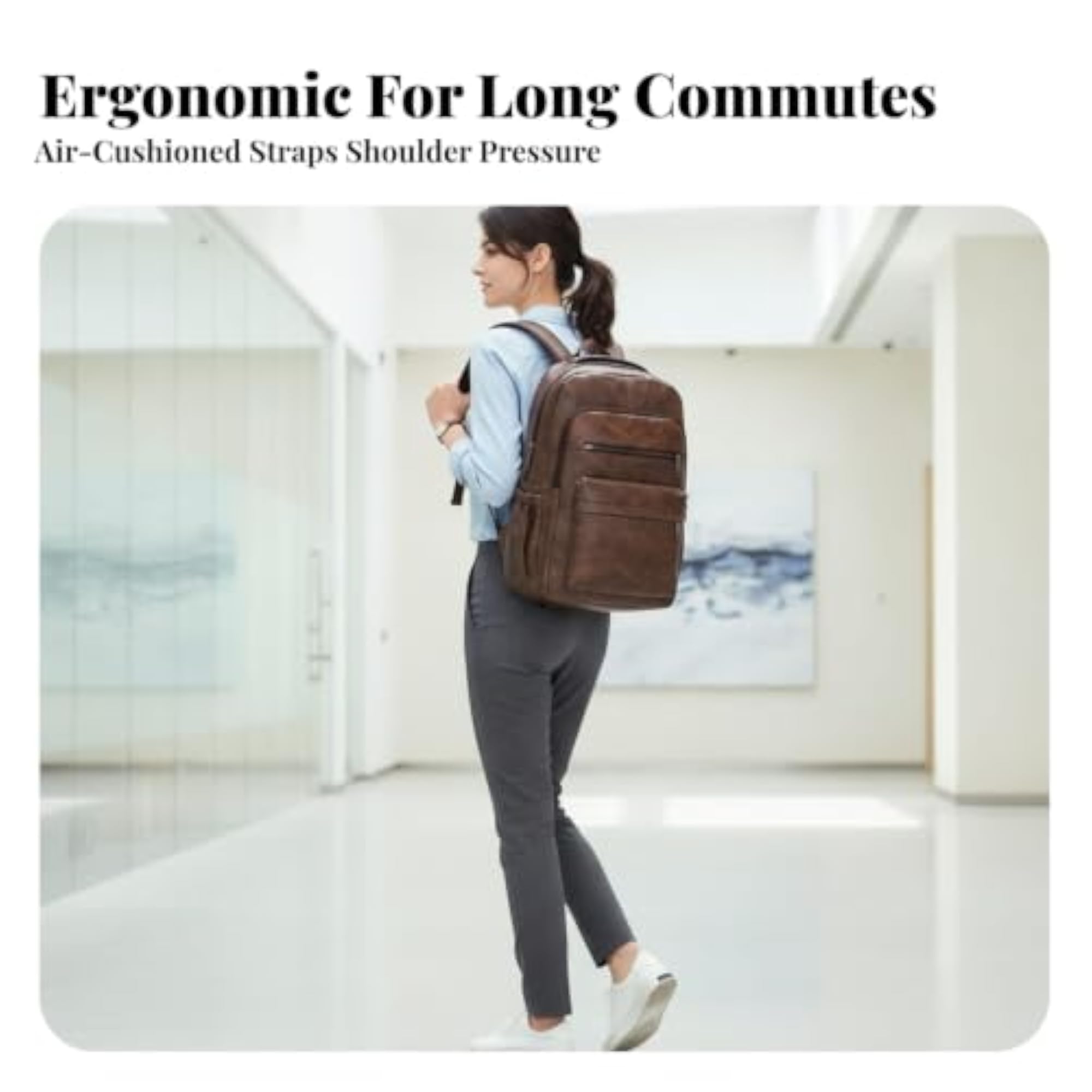 Waterproof Leather Laptop Backpack for Commuters