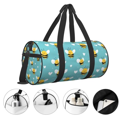 Cute Bee Heart Print Travel Duffle Bag, Sports Gym Bags for Women Men, Carry On Weekender Overnight Personal Item Travel Bags3