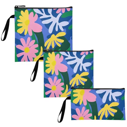 Vivid Color Blooms 3 Pcs Reusable Zipper Snack Bags Waterproof Food bags for Candy, fruits, Cereal, Home Organization