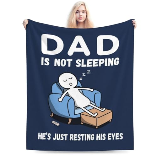 Funny Dad Birthday Gifts from Daughter Son Dad is Not Sleeping Throw Blanket 50x60 Super Soft Blue Flannel Blanket for Father Husband Napping Couch and Fathers Day Gifts Idea