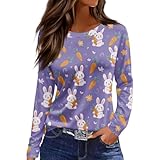 Tie Dye Easter Shirt,Women Fashion Split Hem Shirt Casual Funny Bunny Print Crew Neck Long Sleeve Top Easter Day T-Shirt（01-Purple,X-Large）