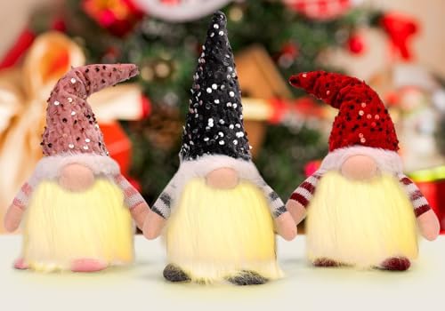 Gnomos de Natal de Lantejoula com Luz, Gnomos de Papai Noel, Chap...