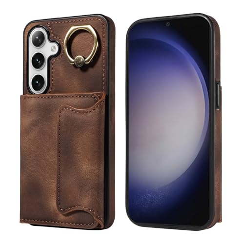 Étui portefeuille Samsung S24 en cuir marron avec béquille et porte-cartes