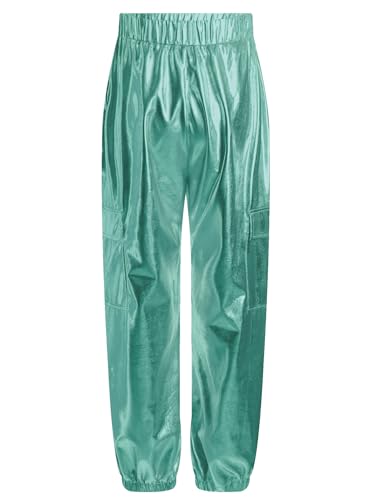 Kids Metallic Cargo Jogger Pants Boys Girls Sparkly Shiny Holographic Stretchy Hip-Hop Jazz Dance Trousers4