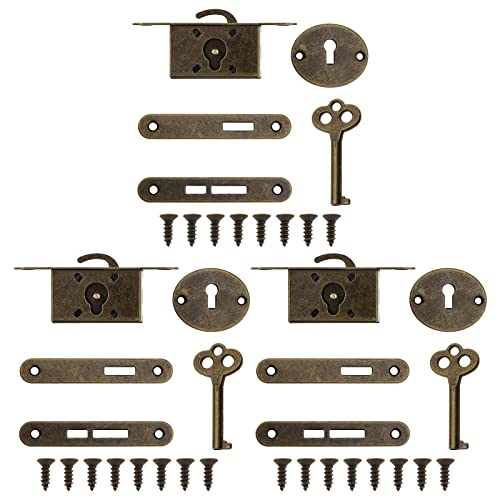 ECSiNG 3 Sets Cerradura de Gabinete Exquisita Cerradura Decorativa para Joyero con Llaves Y Tornillos Cerradura de Caja de Madera Vintage Caja para Muebles Cerradura Aleación de Zinc Bronce Antiguo