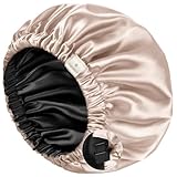 YANIBEST Silk Bonnet Satin Bonnet for Sleeping Women and Men, Adjustable Double Layer Hair Bonnet for Curly Hair Champagne